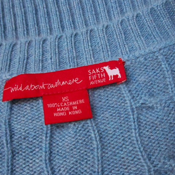 CASHMERE Cable Pullover Skinny Knit Sweater Blue V Neck Cuddly Fuzzy - Picture 5 of 10